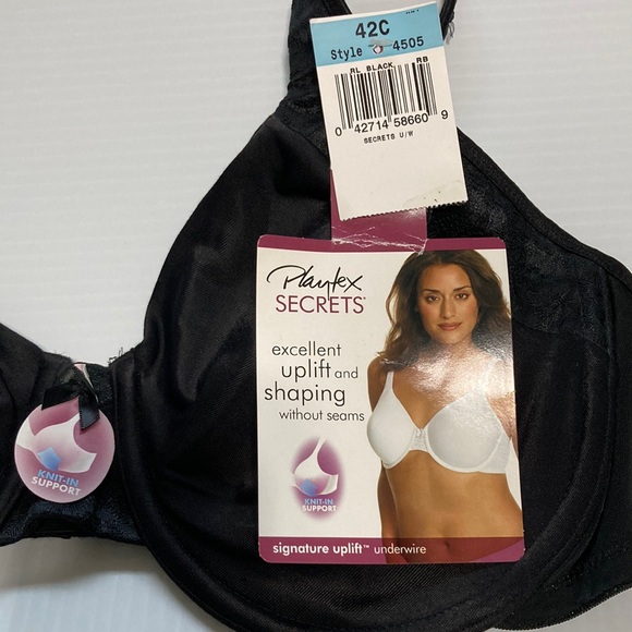 PLAYTEX Secrets Signature Uplift Underwire Black Bra Womens Plus Size 42C - Picture 6 of 14